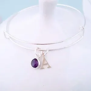 Sterling Silver Personalised Gemstone Bangle