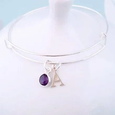 Sterling Silver Personalised Gemstone Bangle