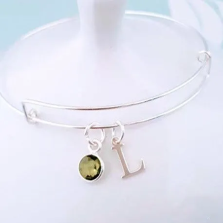 Sterling Silver Personalised Gemstone Bangle