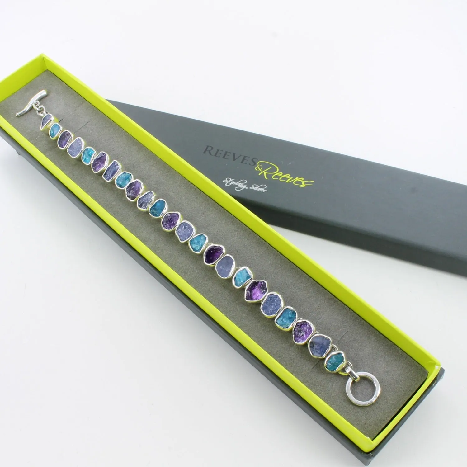 Sterling Silver Rough Blue Stones Bracelet