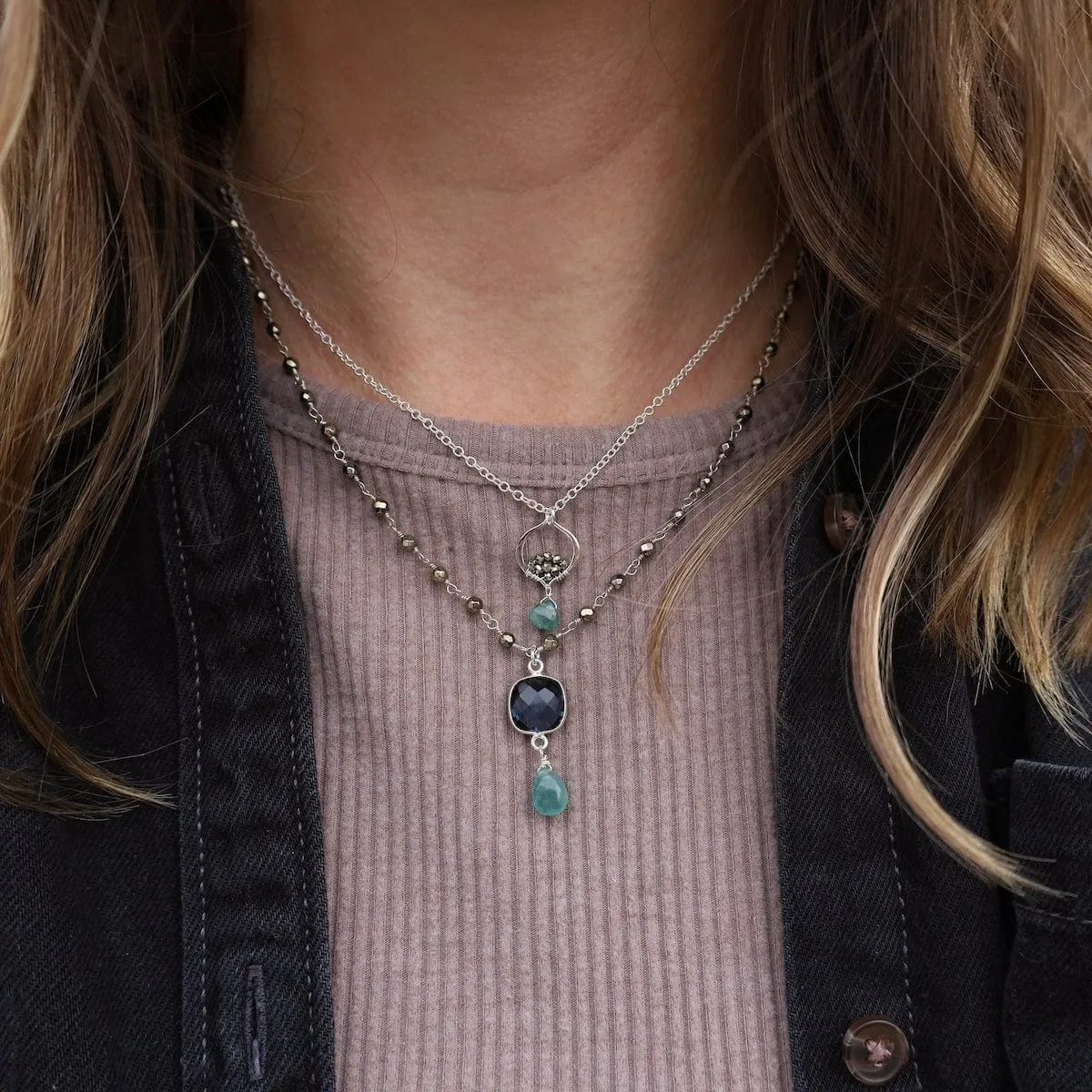 Sterling Silver Tiny Arabesque Grandidierite Pendant Necklace