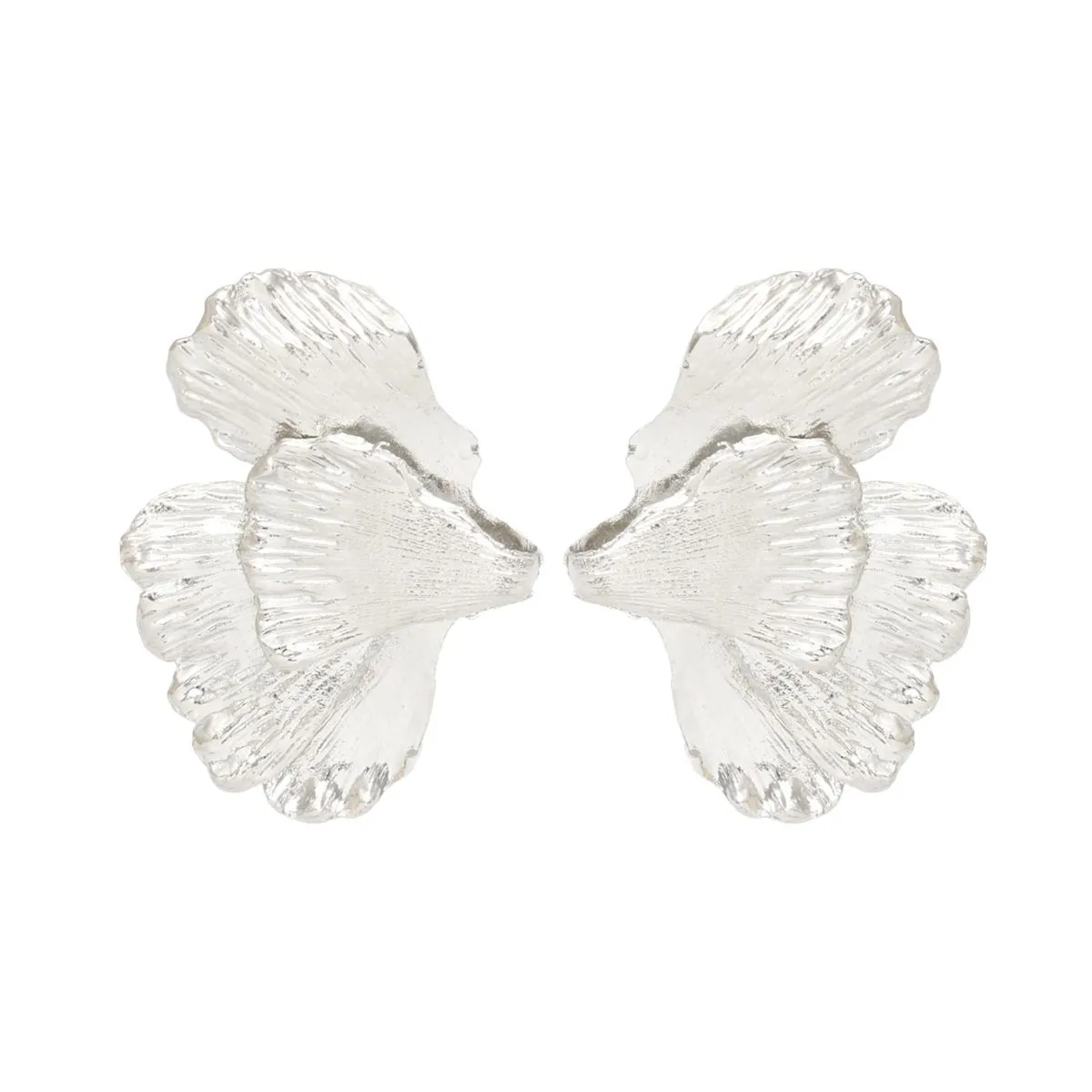 Studs Irregular Silver Folded Petal Flower Earrings