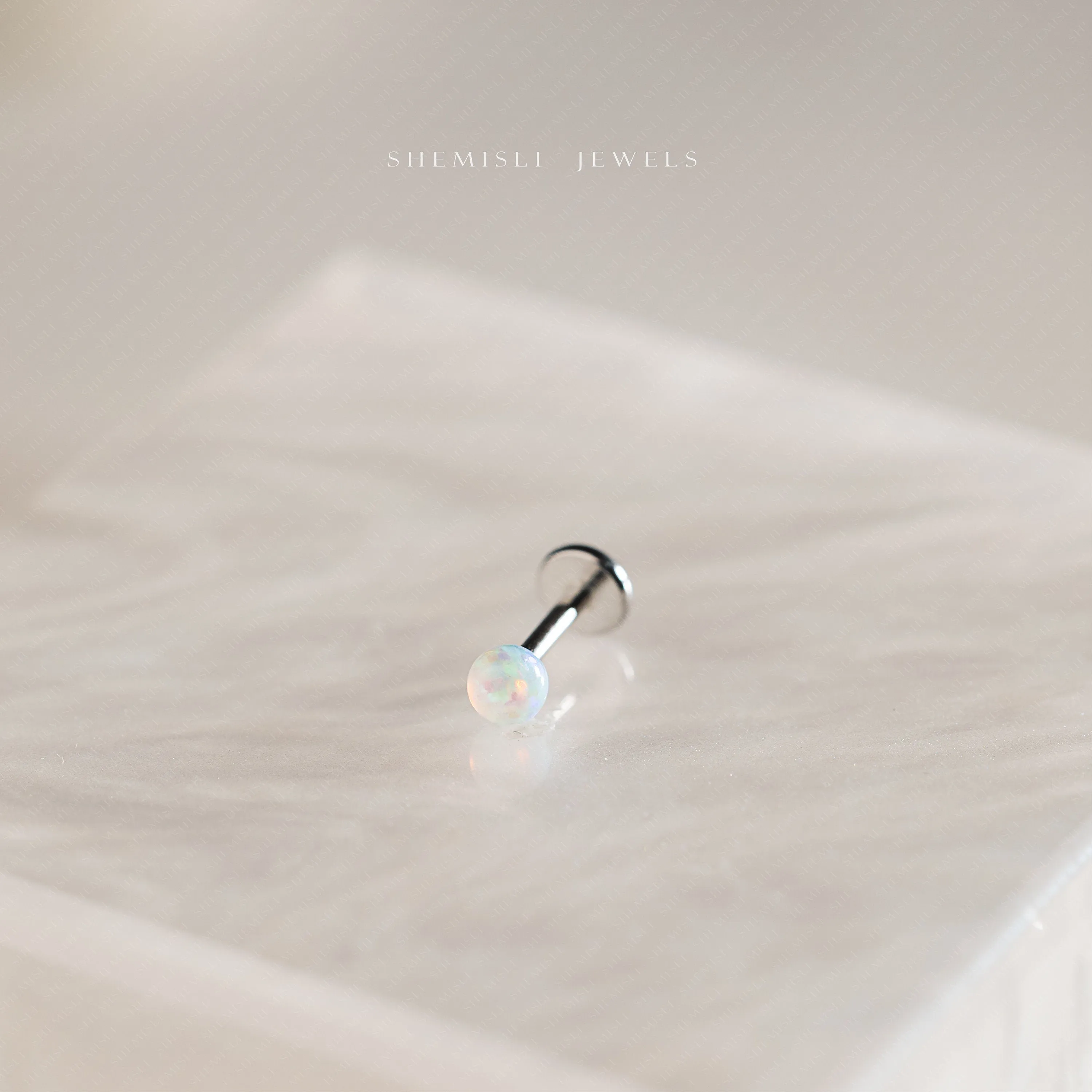 Tiny 3mm Opal Ball Threadless Flat Back Lip Labret Stud, 18,16ga, 6-10mm Unisex, Surgical Steel SHEMISLI SS587