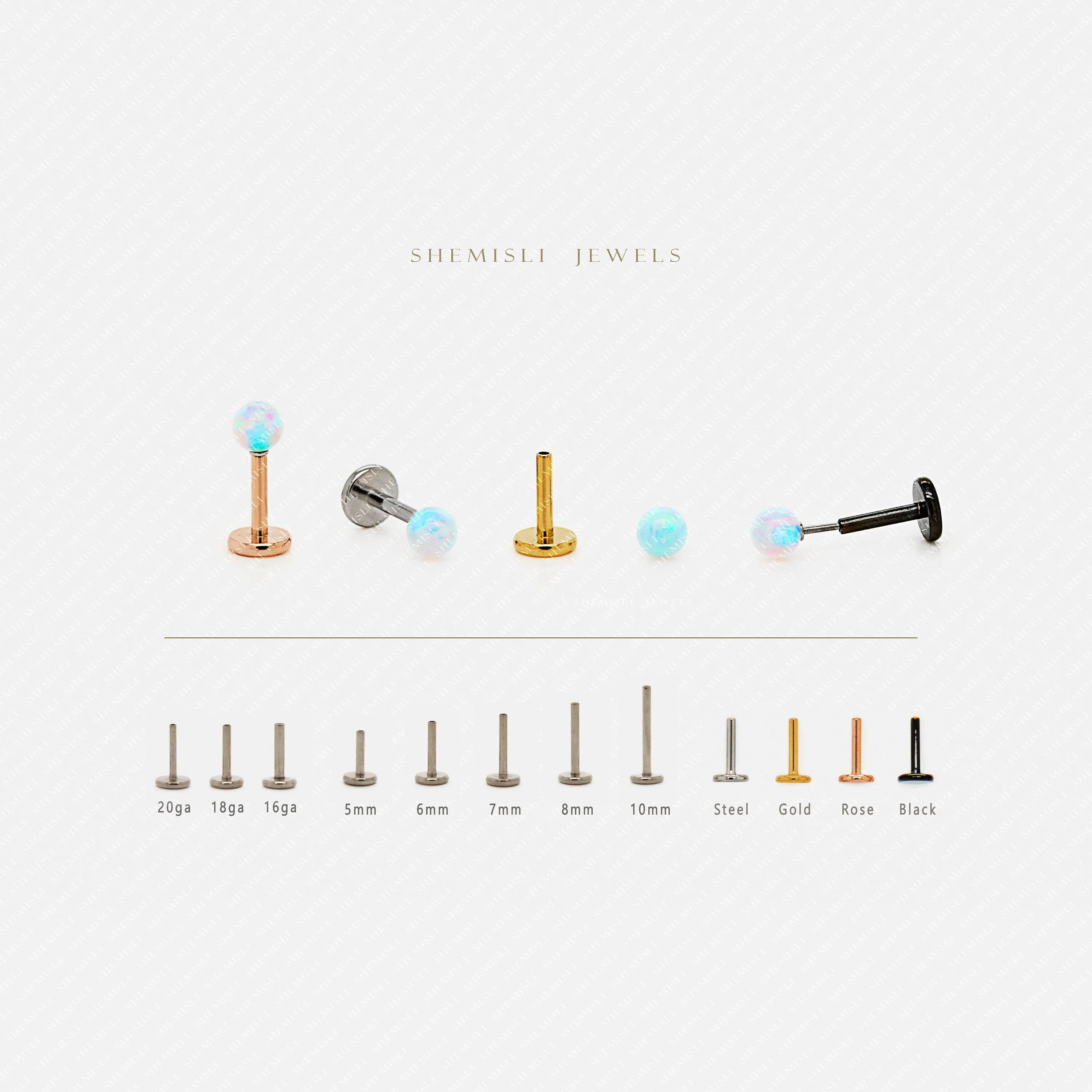 Tiny 3mm Opal Ball Threadless Flat Back Lip Labret Stud, 18,16ga, 6-10mm Unisex, Surgical Steel SHEMISLI SS587