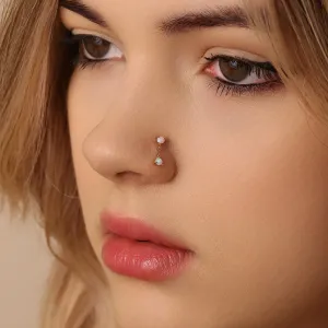 Tiny Dangle 2 Opal Stones Threadless Flat Back Nose Stud, 20,18,16ga, 5-10mm Unisex, Surgical Steel SHEMISLI SS893