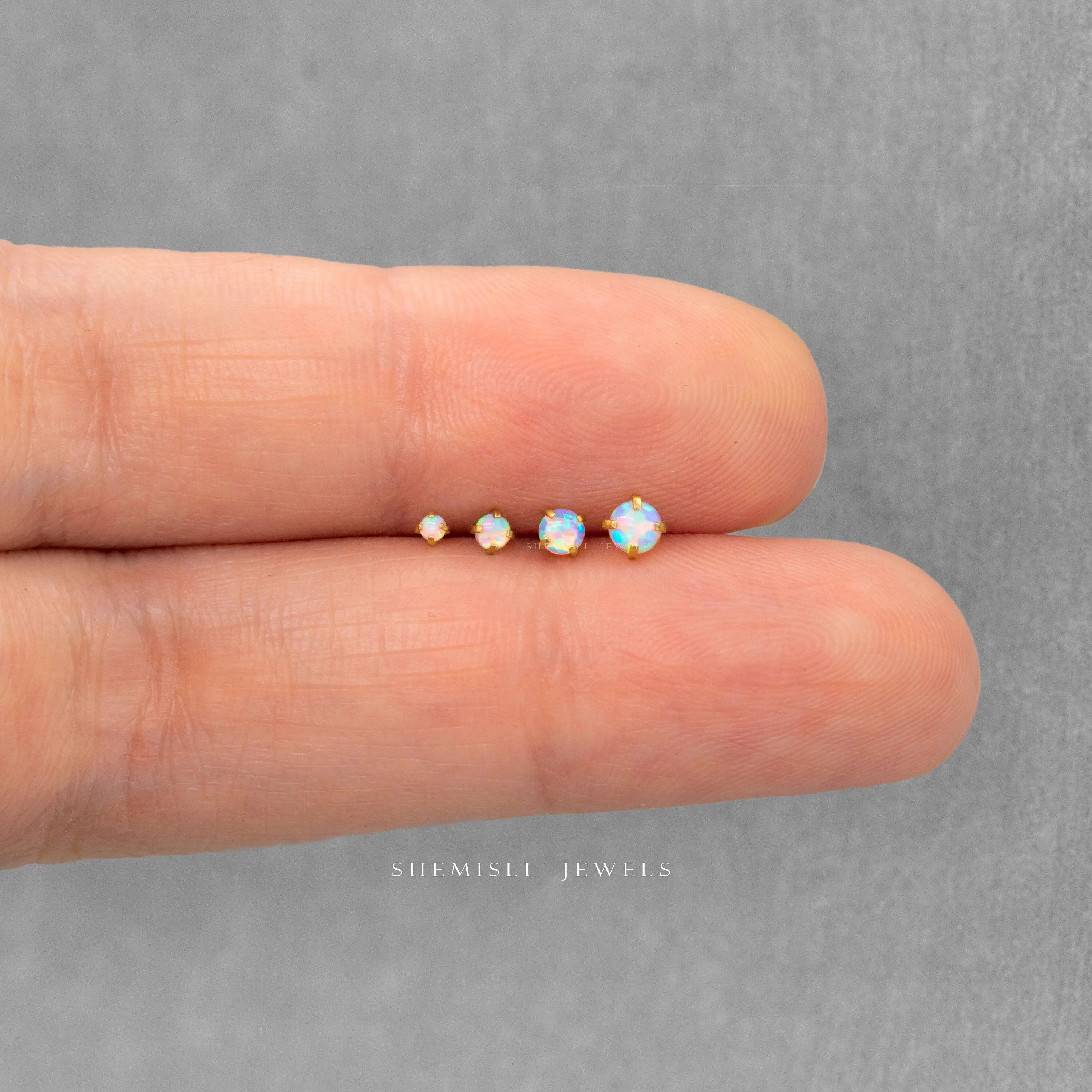 Tiny Opal Black Threadless Flat Back Earrings, Nose Stud, October Birthstone, 20,18,16ga, 5-10mm Surgical Steel SS523 SS524 SS525 SS526