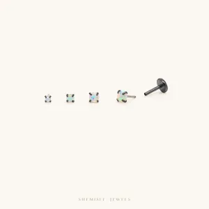 Tiny Opal Black Threadless Flat Back Earrings, Nose Stud, October Birthstone, 20,18,16ga, 5-10mm Surgical Steel SS523 SS524 SS525 SS526