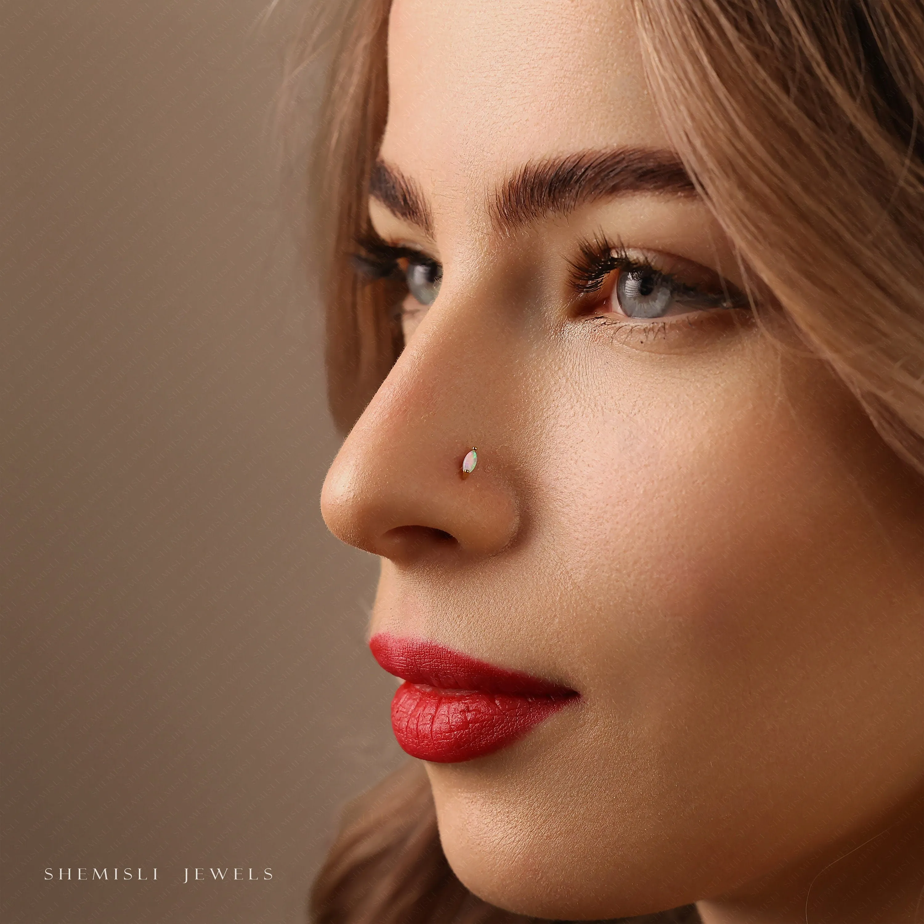 Tiny Opal Marquise Threadless Flat Back Nose Stud, 20,18,16ga, 5-10mm Unisex, Surgical Steel SHEMISLI SS733