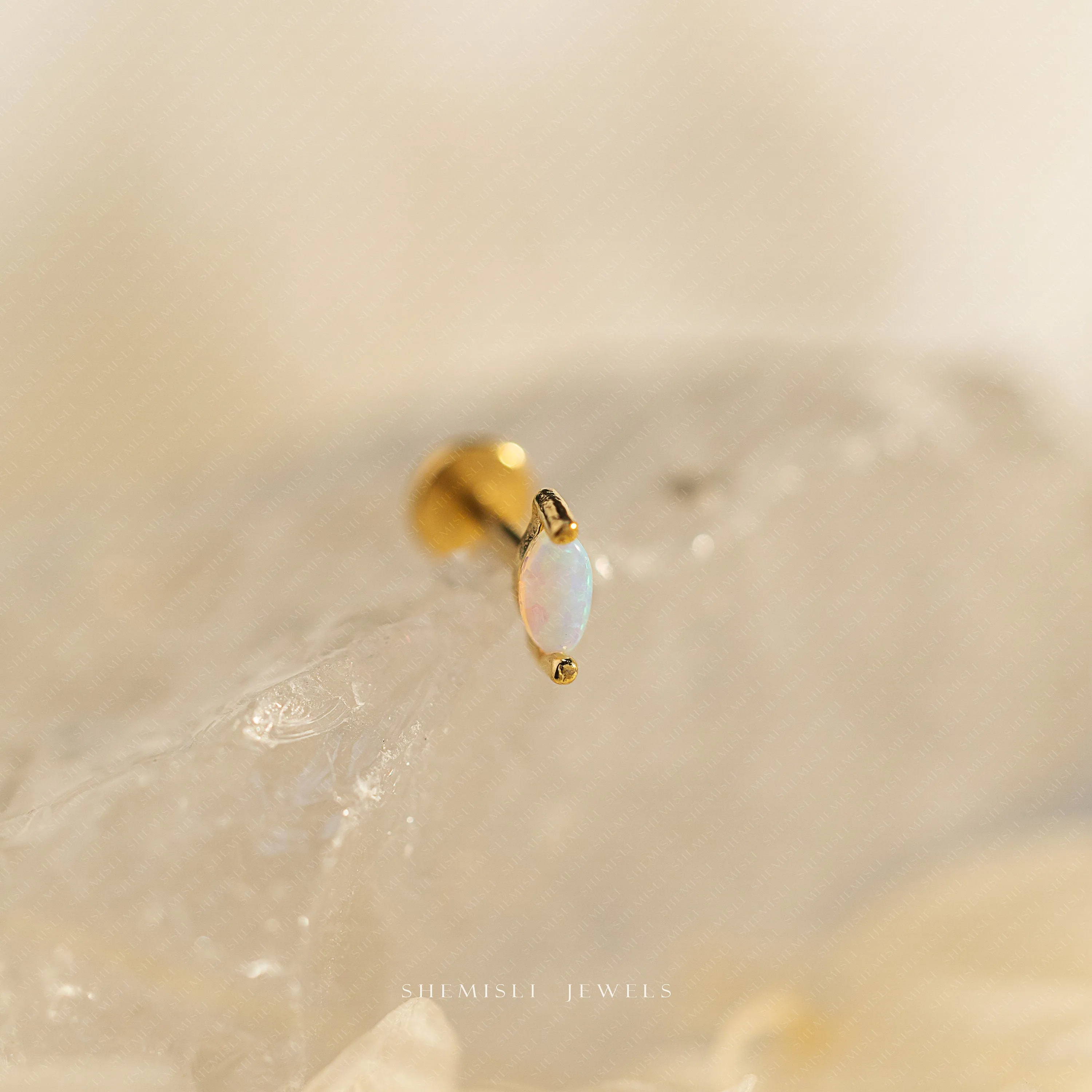 Tiny Opal Marquise Threadless Flat Back Nose Stud, 20,18,16ga, 5-10mm Unisex, Surgical Steel SHEMISLI SS733