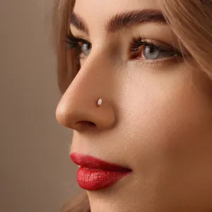 Tiny Opal Marquise Threadless Flat Back Nose Stud, 20,18,16ga, 5-10mm Unisex, Surgical Steel SHEMISLI SS733