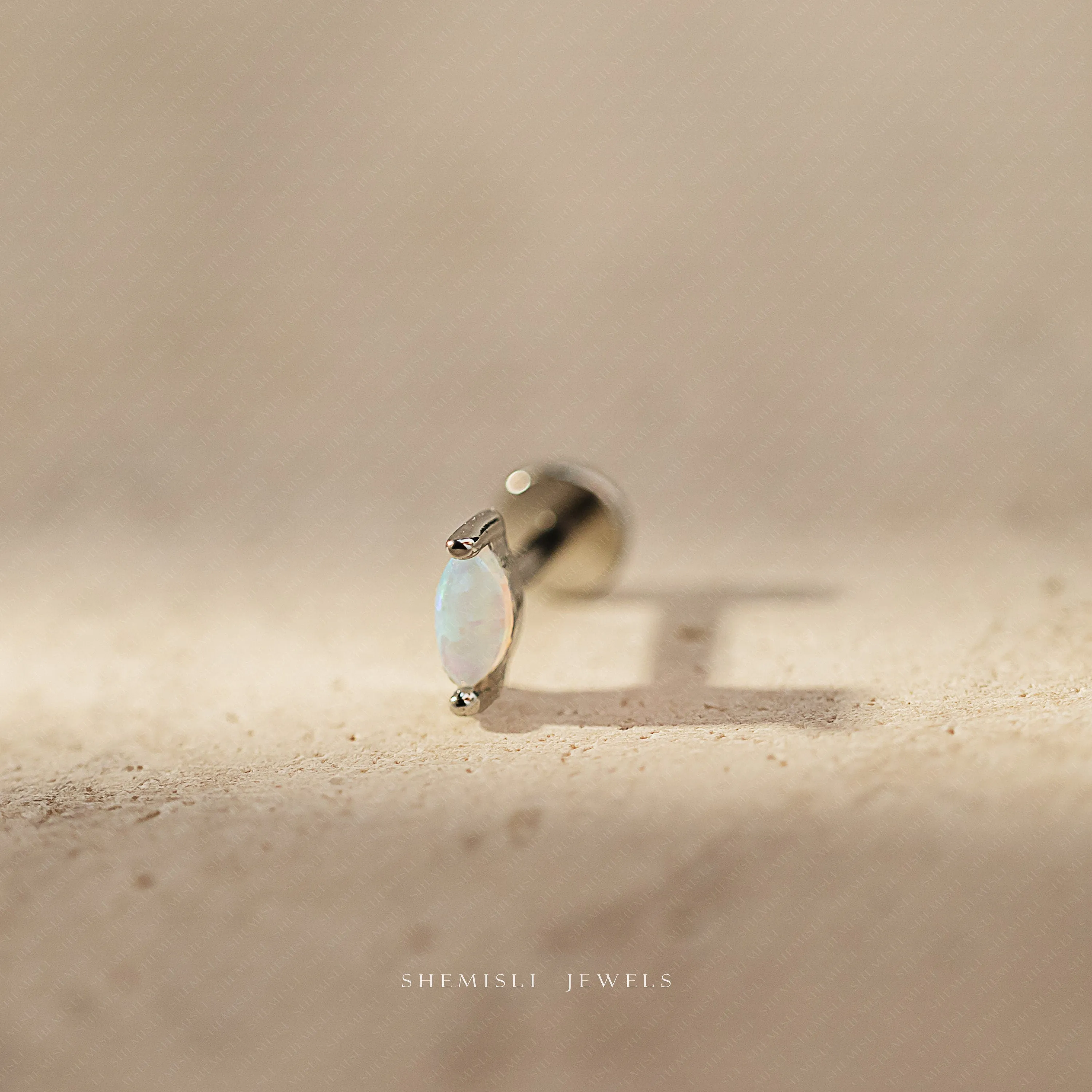 Tiny Opal Marquise Threadless Flat Back Tragus Stud, 20,18,16ga, 5-10mm Unisex, Surgical Steel SHEMISLI SS733