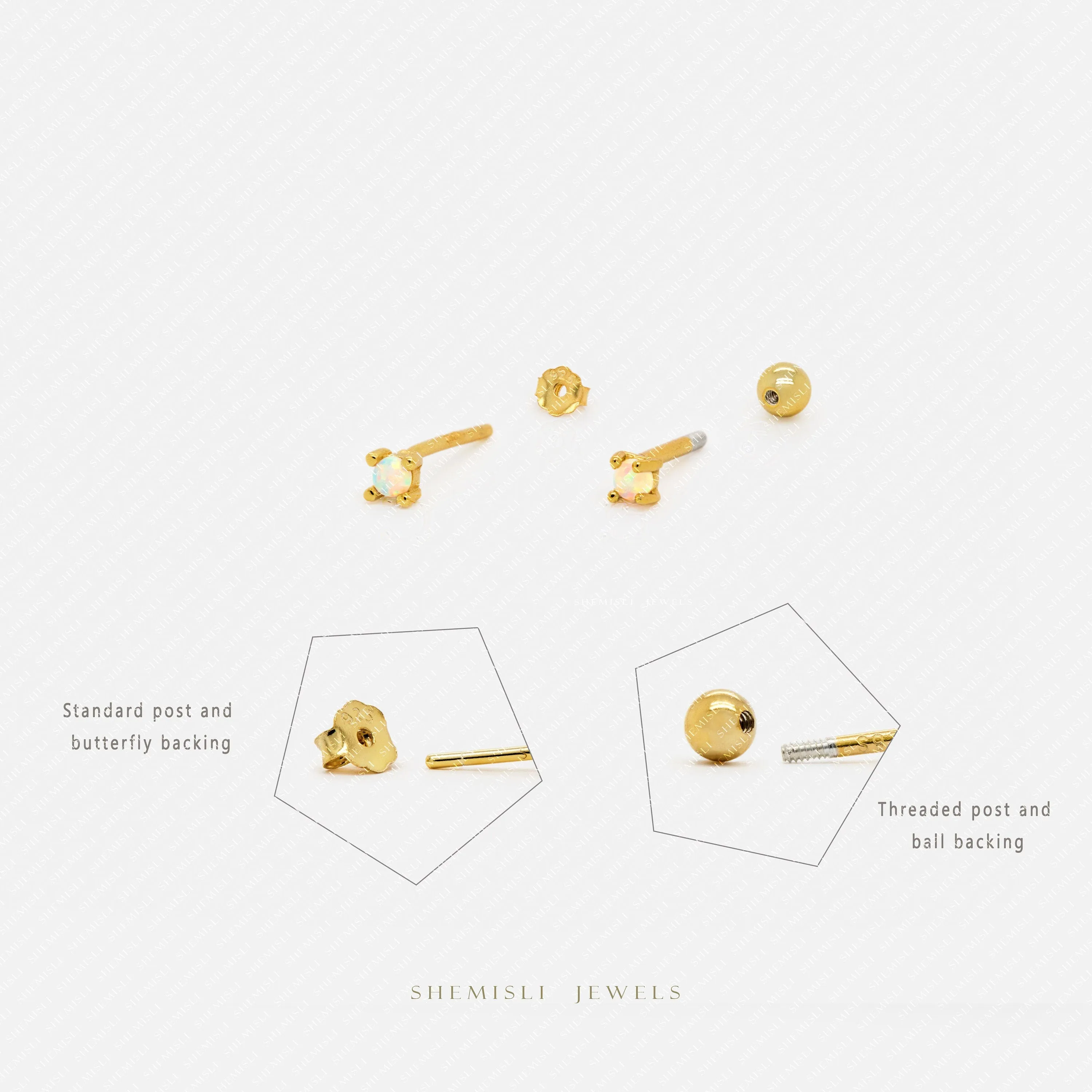 Tiny Opal Studs 1.5, 2, 2.5, 3mm Unisex, Gold, Silver SS273 SS094 SS095 SS096 Butterfly End, SS475 SS476 SS477 SS478 Screw Ball End (Type A)