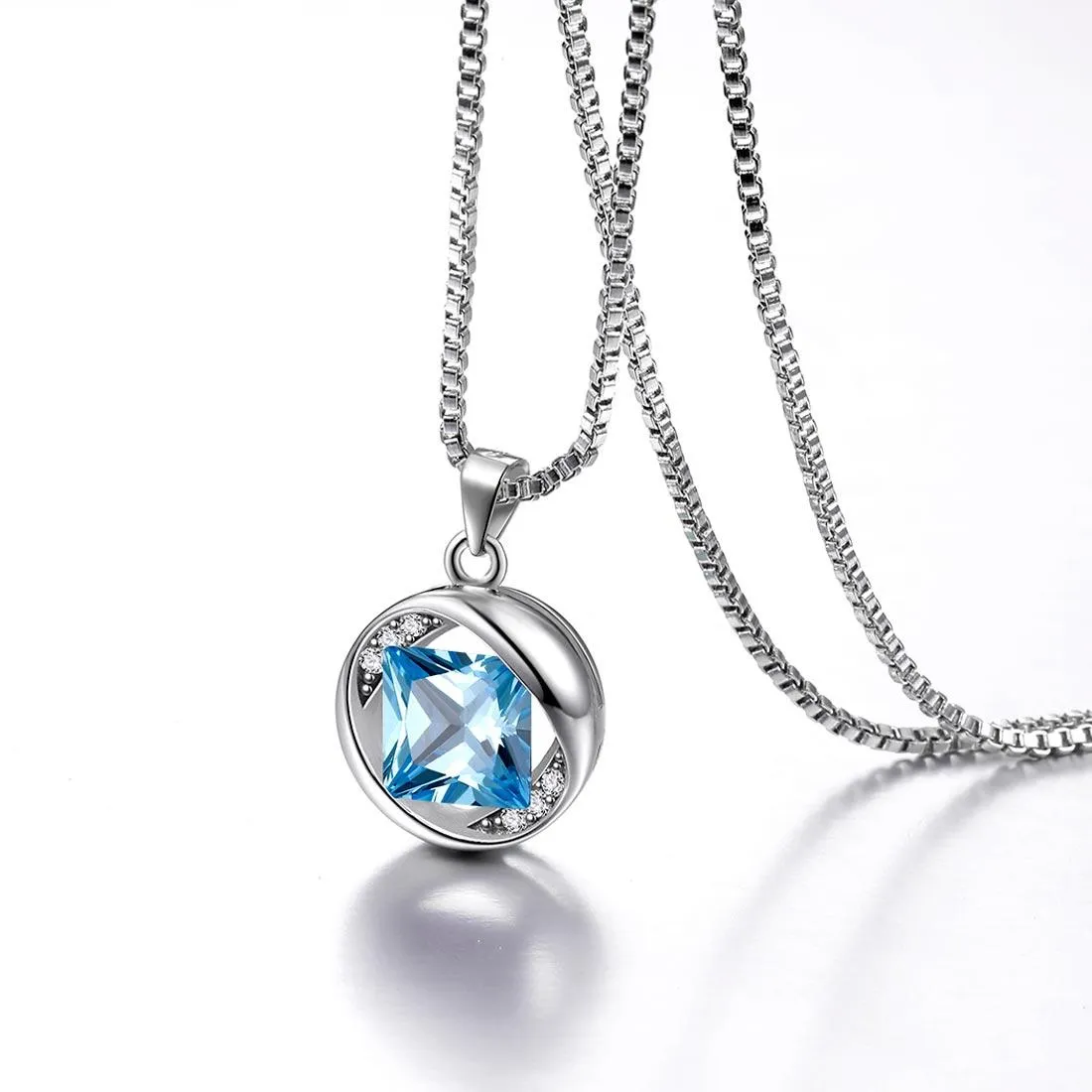 Tokyo Mart Round Birthstone March Aquamarine Necklace Pendant Women Girls Jewelry Birthday Gift