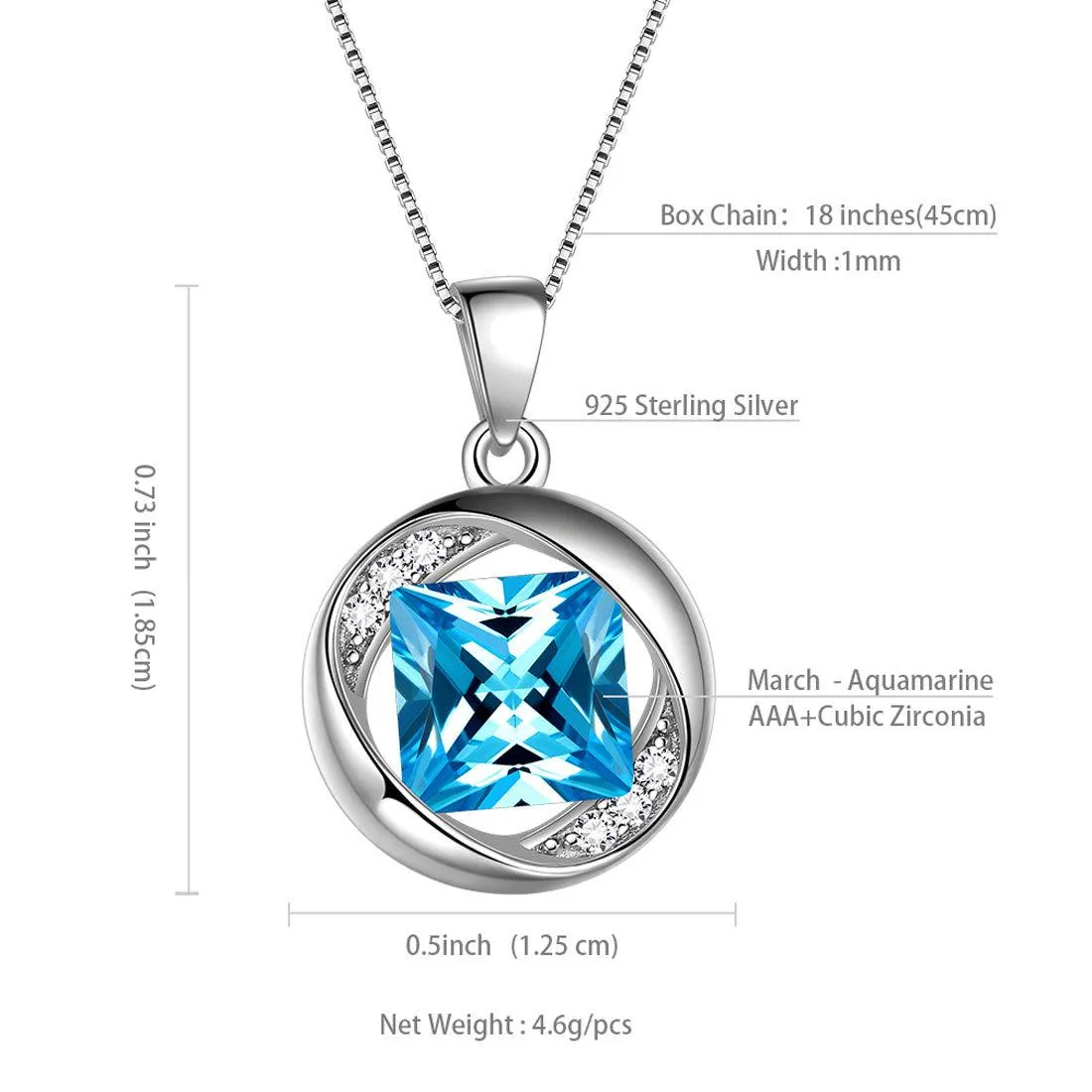 Tokyo Mart Round Birthstone March Aquamarine Necklace Pendant Women Girls Jewelry Birthday Gift