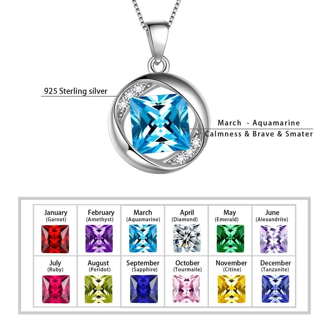 Tokyo Mart Round Birthstone March Aquamarine Necklace Pendant Women Girls Jewelry Birthday Gift