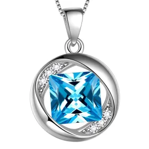 Tokyo Mart Round Birthstone March Aquamarine Necklace Pendant Women Girls Jewelry Birthday Gift