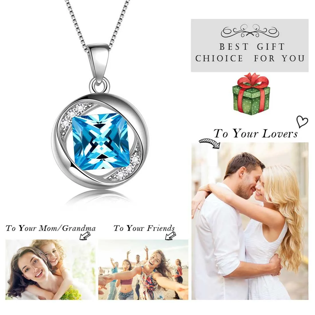 Tokyo Mart Round Birthstone March Aquamarine Necklace Pendant Women Girls Jewelry Birthday Gift
