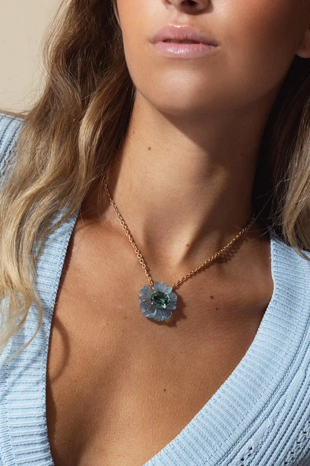 Tropical Flower Aquamarine Indicolite Necklace