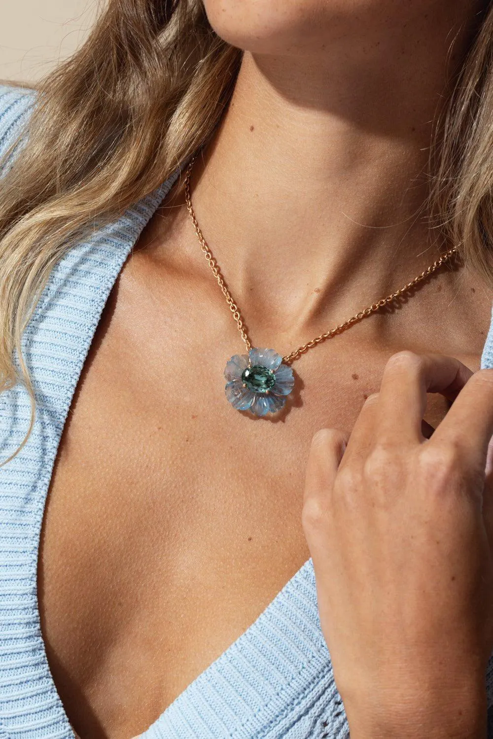 Tropical Flower Aquamarine Indicolite Necklace