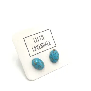 Turquoise Czech Glass Oval Stud Earrings *