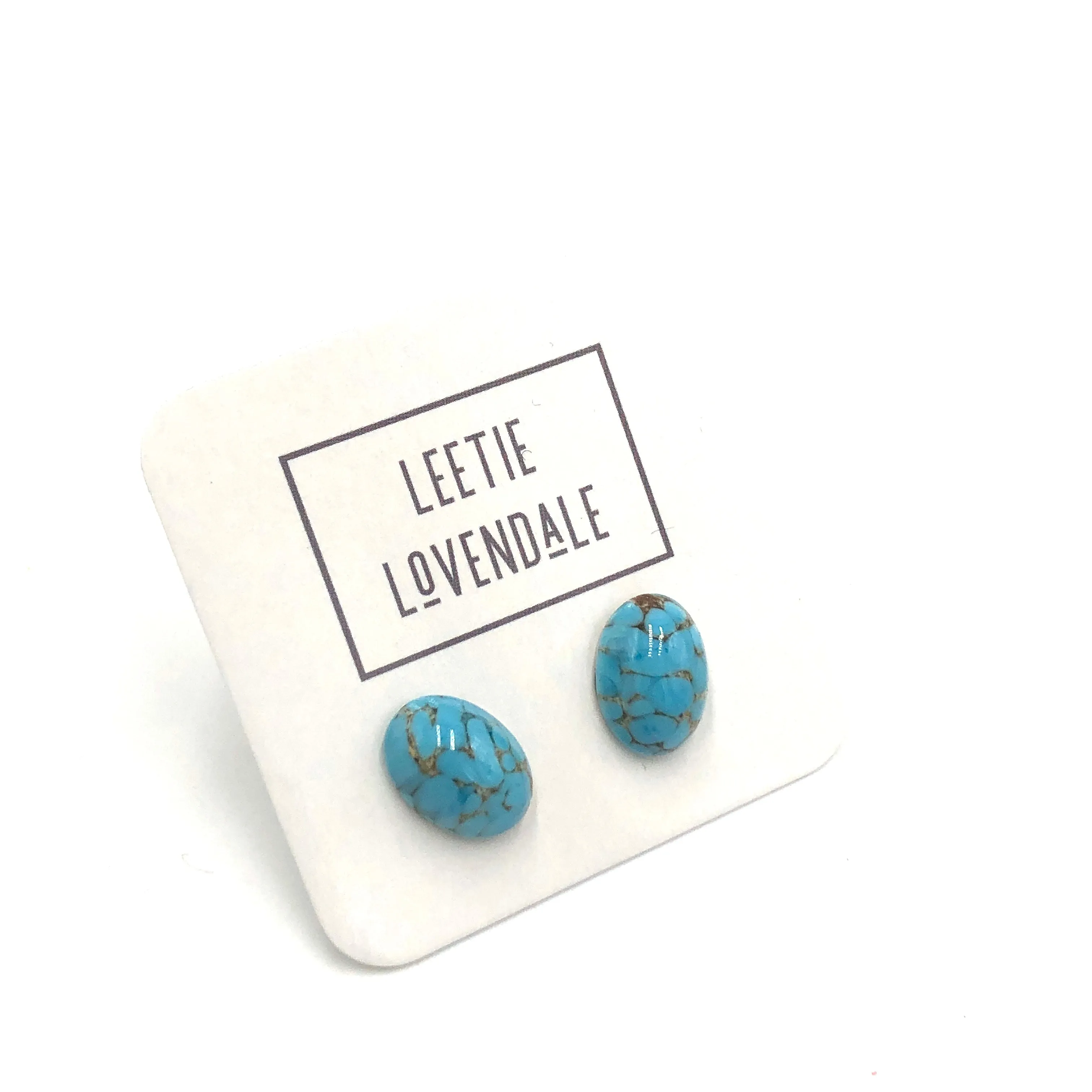 Turquoise Czech Glass Oval Stud Earrings *