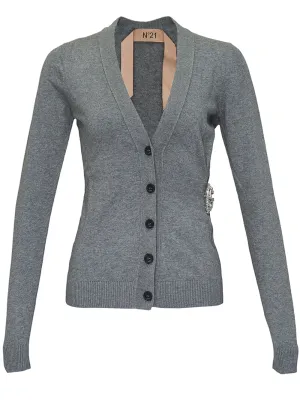 V Neck Cardigan Jersey With Brooch