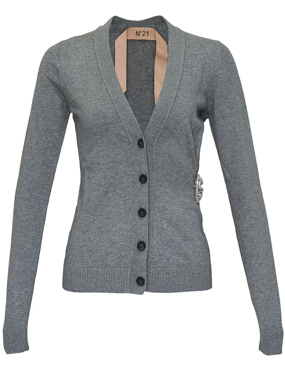 V Neck Cardigan Jersey With Brooch