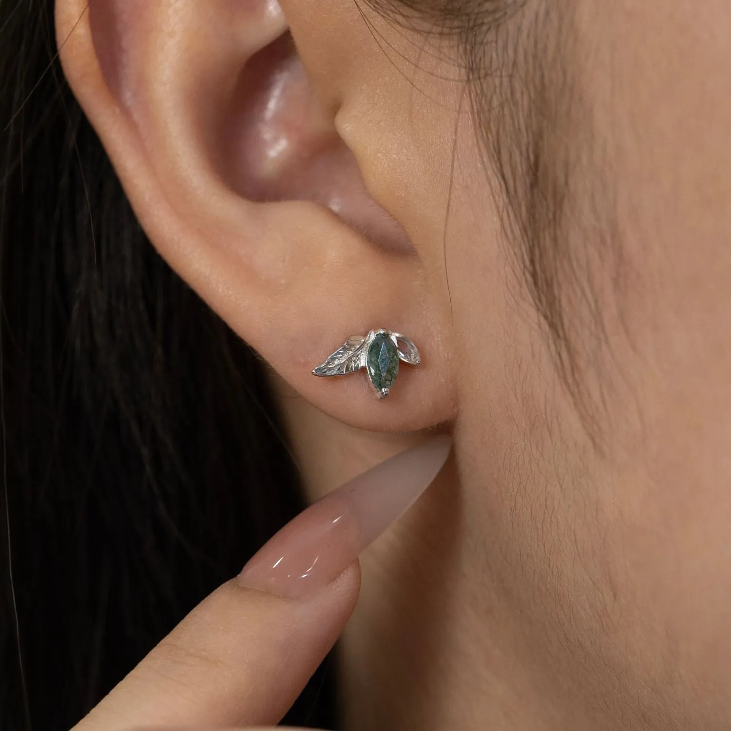 Verdant Moss Agate Studs