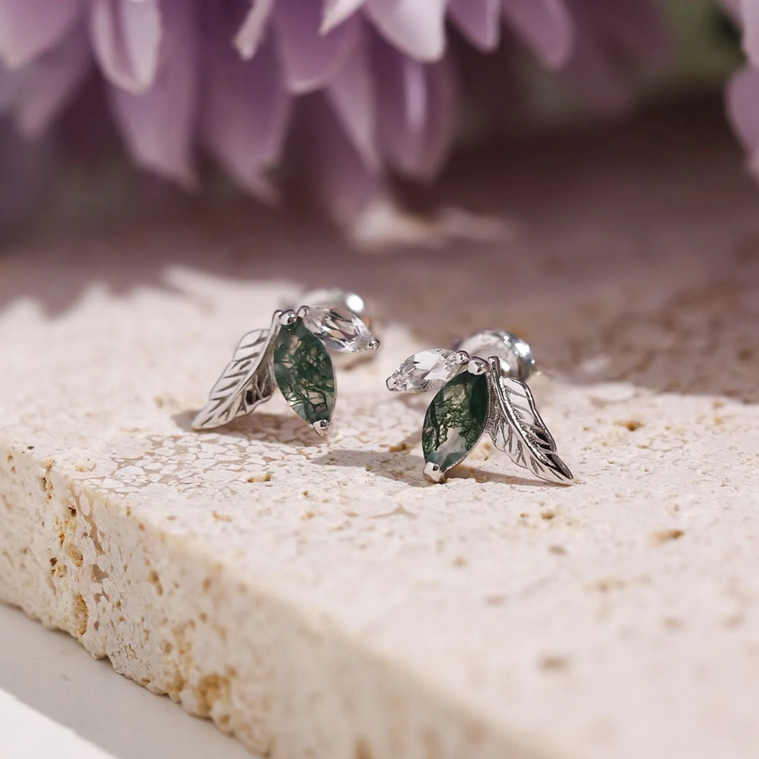 Verdant Moss Agate Studs