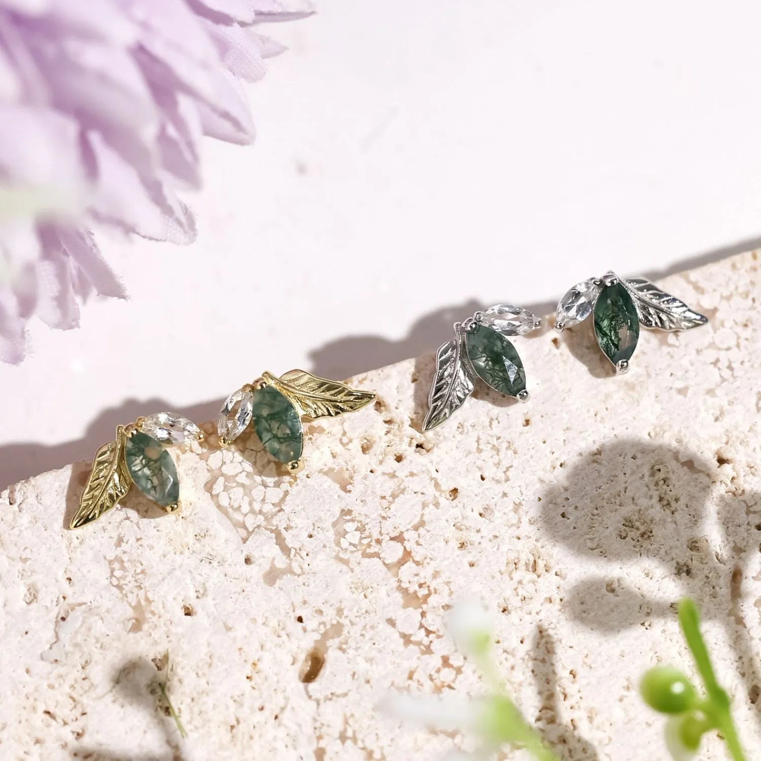 Verdant Moss Agate Studs