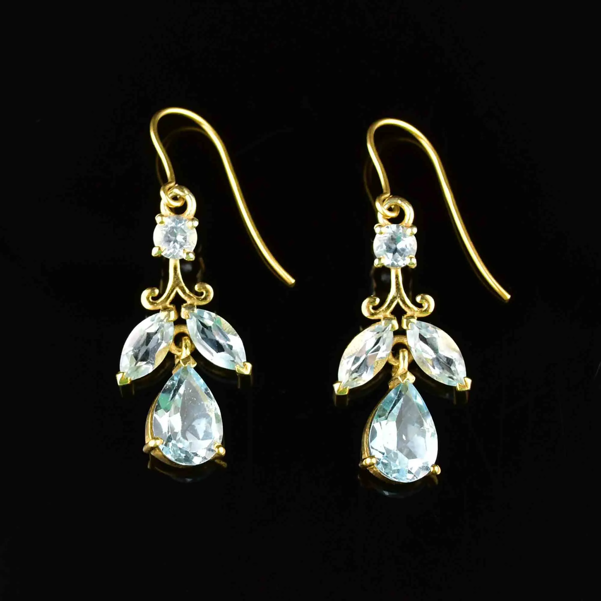 Vintage Gold Blue Topaz Leaf Earrings