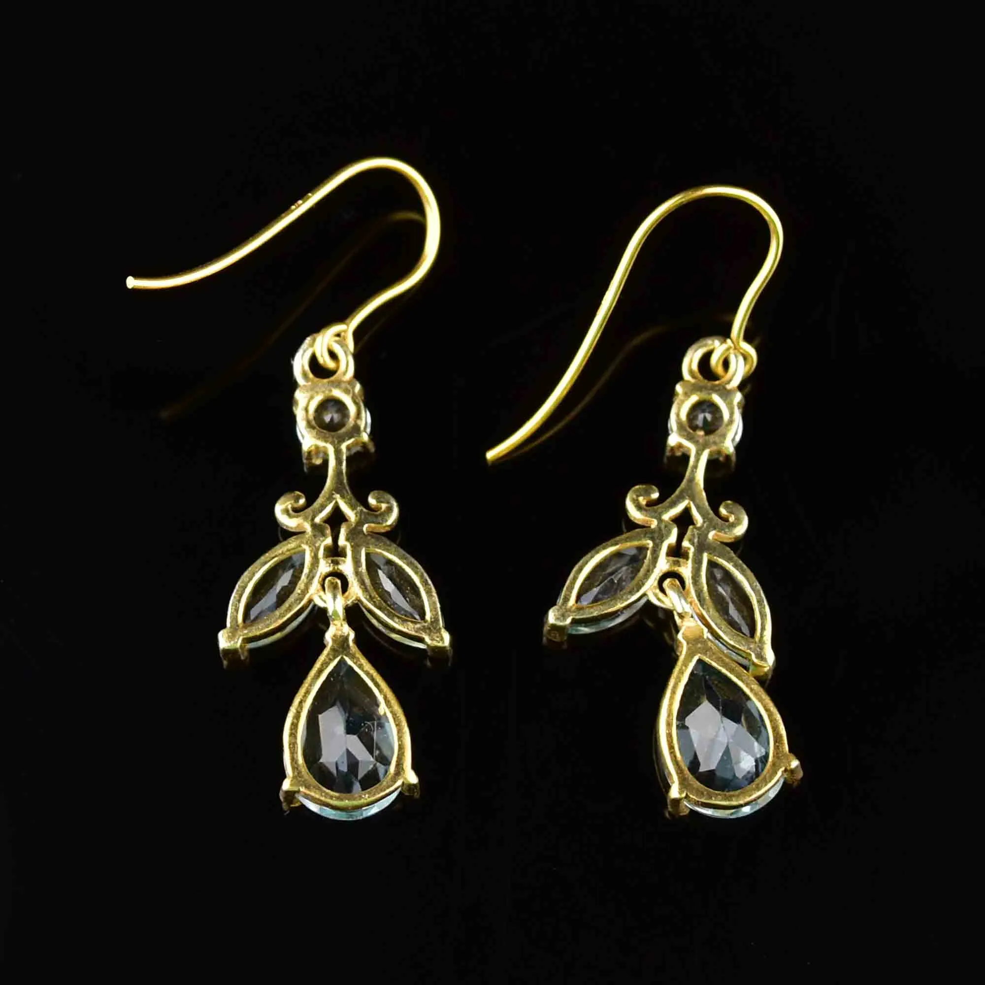Vintage Gold Blue Topaz Leaf Earrings