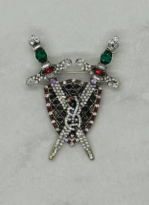 Vintage Rhinestone and Enamel Sword and Snake Brooch