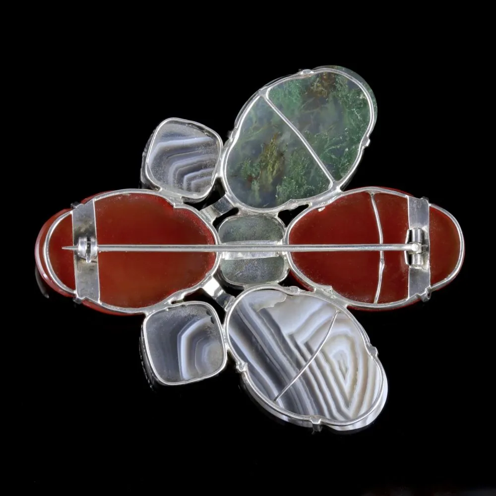 Vintage Scottish Brooch Agate Carnelian Silver