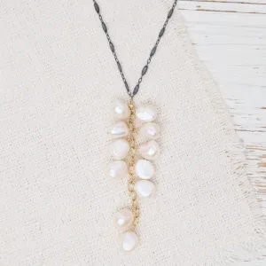 Waterfall Pearl Necklace Oxidized Sterling Silver Necklace