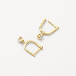 White Topaz U Hoop Drop Charm Huggies in Gold