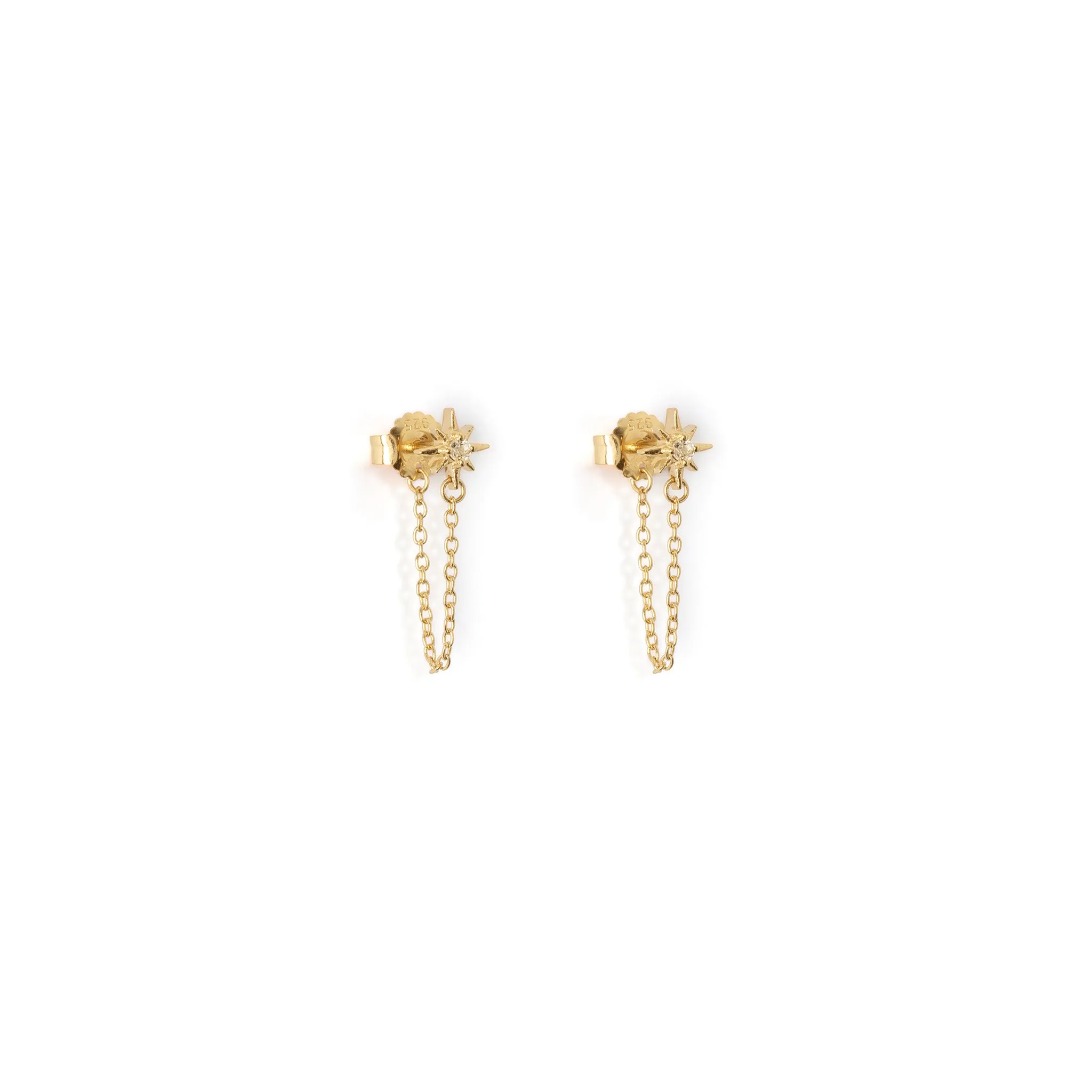 White Topaz Vega Star Chain Stud Earrings