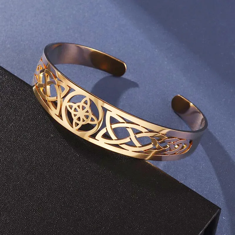 Witch Knot Bracelet Stainless Steel Adjustable Open Cuff Bracelet Celtic Witchcraft Amulet Jewelry Men Women Birthday Gift