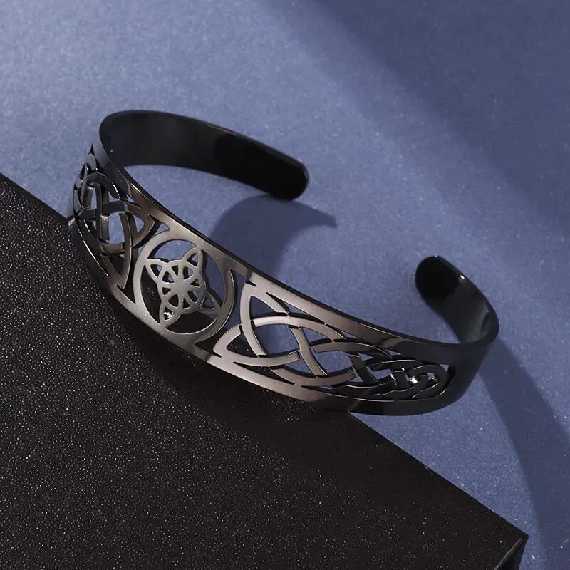 Witch Knot Bracelet Stainless Steel Adjustable Open Cuff Bracelet Celtic Witchcraft Amulet Jewelry Men Women Birthday Gift
