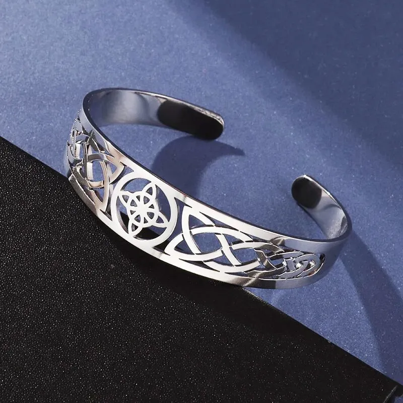 Witch Knot Bracelet Stainless Steel Adjustable Open Cuff Bracelet Celtic Witchcraft Amulet Jewelry Men Women Birthday Gift