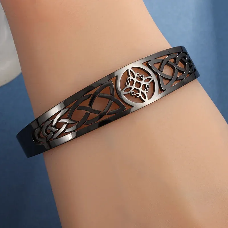Witch Knot Bracelet Stainless Steel Adjustable Open Cuff Bracelet Celtic Witchcraft Amulet Jewelry Men Women Birthday Gift