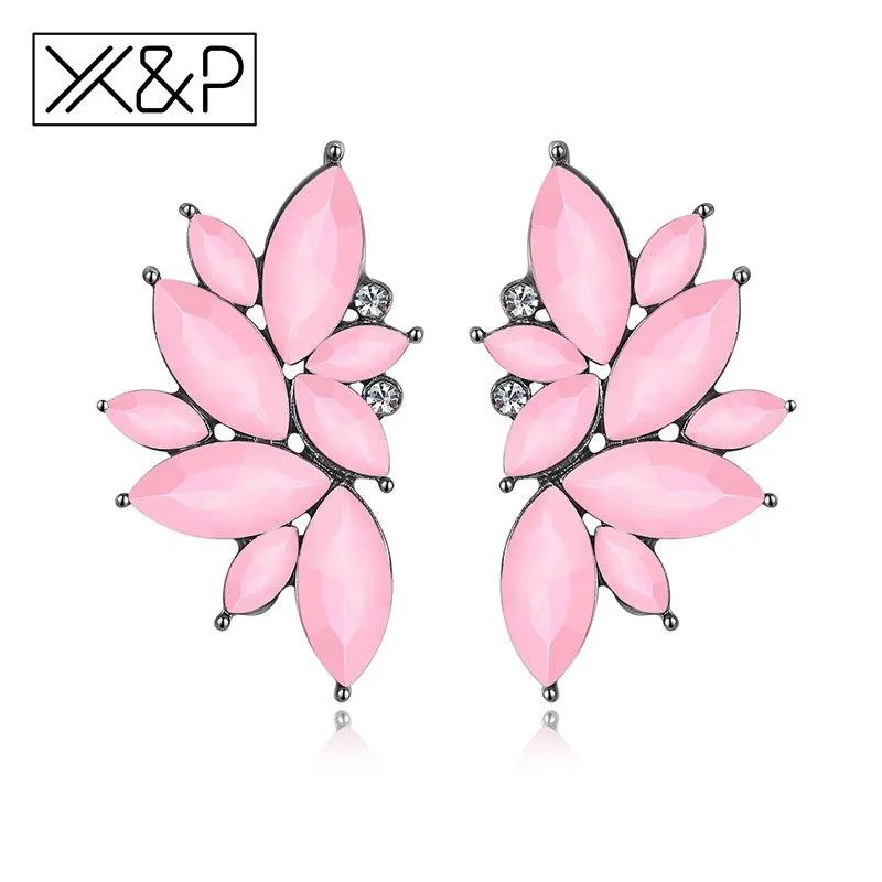 X&P Fashion Luxury Elegant Brand Crystal Stud Earrings for Women Girl Christmas Party Opal Stone Gold Earring Jewelry Gift