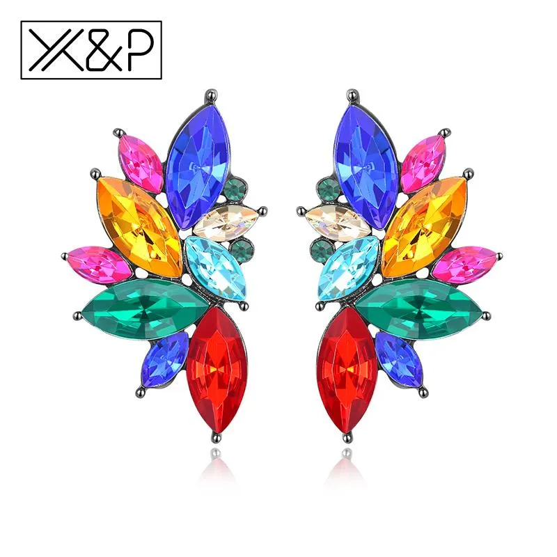 X&P Fashion Luxury Elegant Brand Crystal Stud Earrings for Women Girl Christmas Party Opal Stone Gold Earring Jewelry Gift