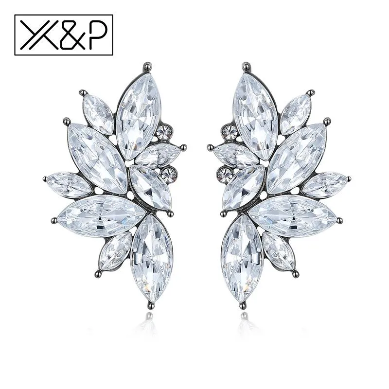 X&P Fashion Luxury Elegant Brand Crystal Stud Earrings for Women Girl Christmas Party Opal Stone Gold Earring Jewelry Gift