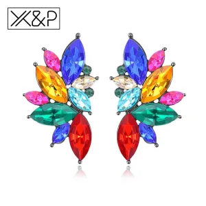 X&P Fashion Luxury Elegant Brand Crystal Stud Earrings for Women Girl Christmas Party Opal Stone Gold Earring Jewelry Gift