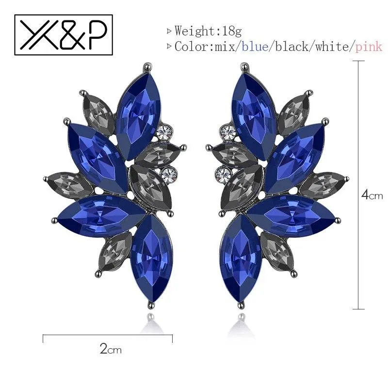 X&P Fashion Luxury Elegant Brand Crystal Stud Earrings for Women Girl Christmas Party Opal Stone Gold Earring Jewelry Gift